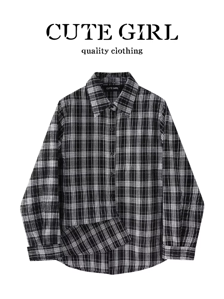 Áo sơ mi dài tay cổ polo kẻ sọc cổ điển Hàn Quốc CuteGirl dành cho nữ, phong cách lười biếng mùa thu, áo sơ mi độc đáo rộng rãi và đa năng