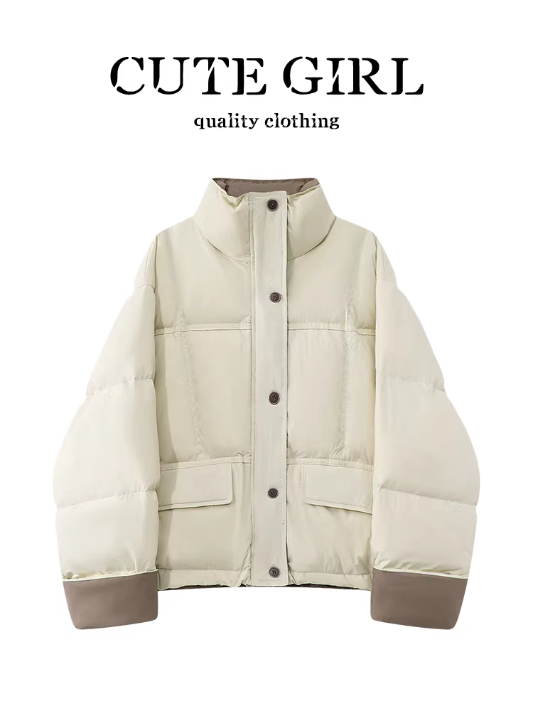 Áo khoác ngắn cổ đứng màu mơ kiểu dáng nhẹ nhàng của CuteGirl dành cho nữ, mùa thu đông, áo khoác cotton thanh lịch, rộng rãi, giản dị, đa năng