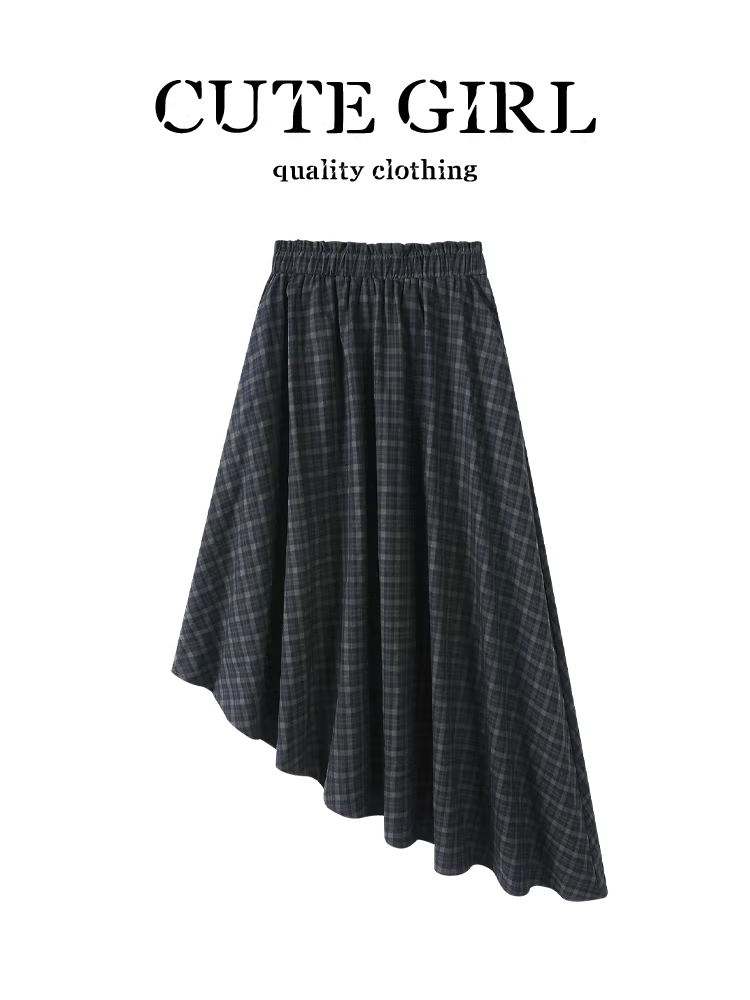 Váy kẻ sọc không đều kiểu cổ điển Hàn Quốc của CuteGirl dành cho nữ, phong cách mùa thu, lưng cao, thon gọn, váy ngắn chữ A đa năng