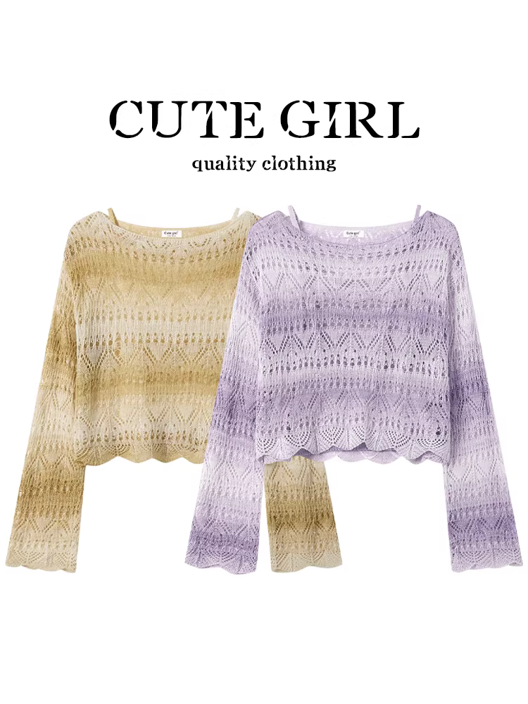 Bộ áo hai mảnh dệt kim màu gradient phong cách Pháp dễ thương dành cho nữ trong mùa hè