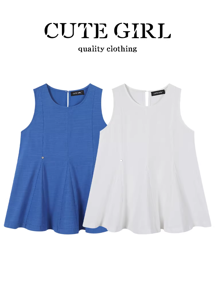 Áo sơ mi không tay xếp ly nhẹ nhàng kiểu Pháp của CuteGirl dành cho nữ, áo babydoll đa năng thanh lịch mùa hè