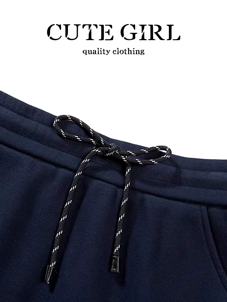 CuteGirl phong cách preppy màu xanh hải quân cổ tròn khăn choàng áo len váy nữ mùa thu thanh lịch dáng rộng giản dị
