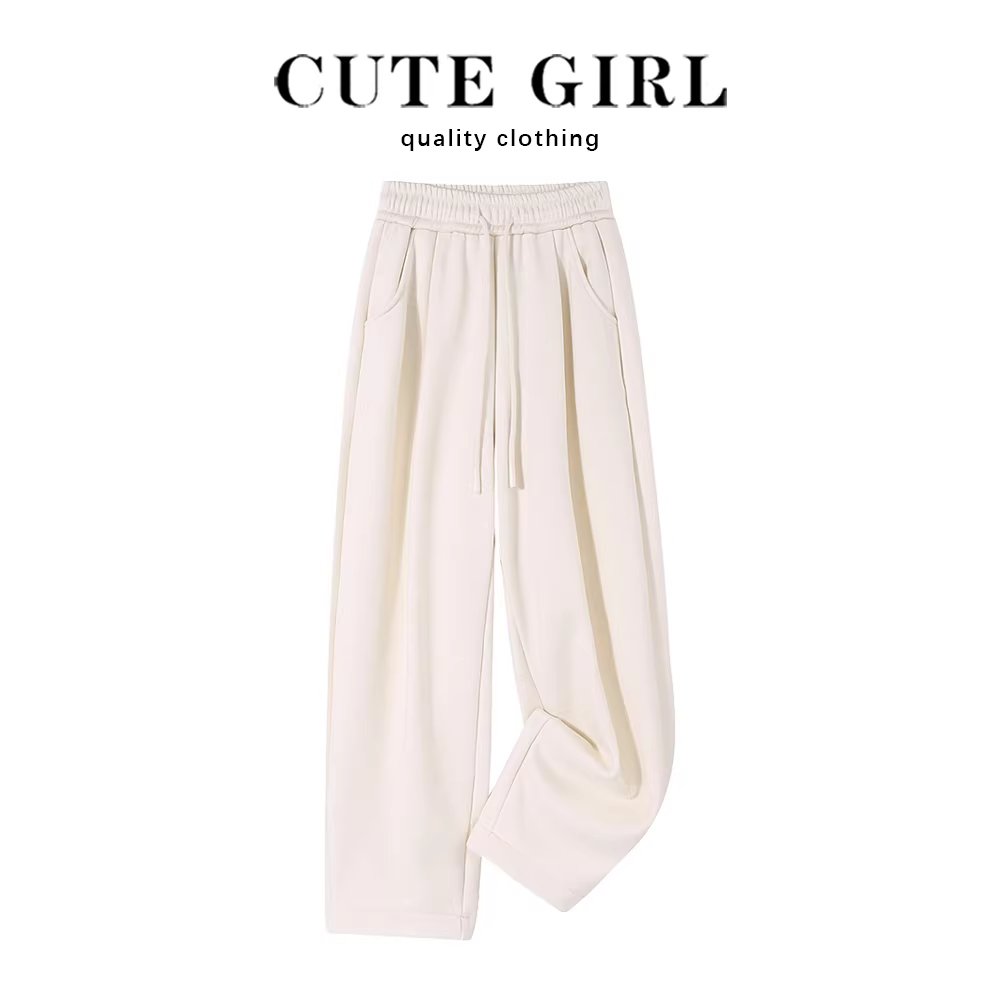 Quần thể thao thông thường của CuteGirl quần thể thao cạp cao dáng suông nhỏ nhắn quần thể thao ống đứng quần lót lông cừu nữ mùa thu đông 2024 phong cách mới