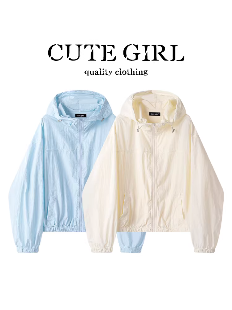 Áo khoác chống nắng có mũ trùm đầu phong cách tối giản giản dị của CuteGirl dành cho nữ mùa hè phong cách thể thao ngoài trời áo len có khóa kéo
