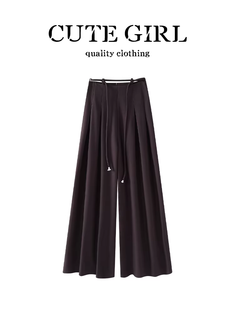 Quần tây xếp ly dáng rộng dễ thương dành cho nữ, phong cách cao cấp mùa thu, cạp cao, tôn dáng, quần thường ngày đa năng