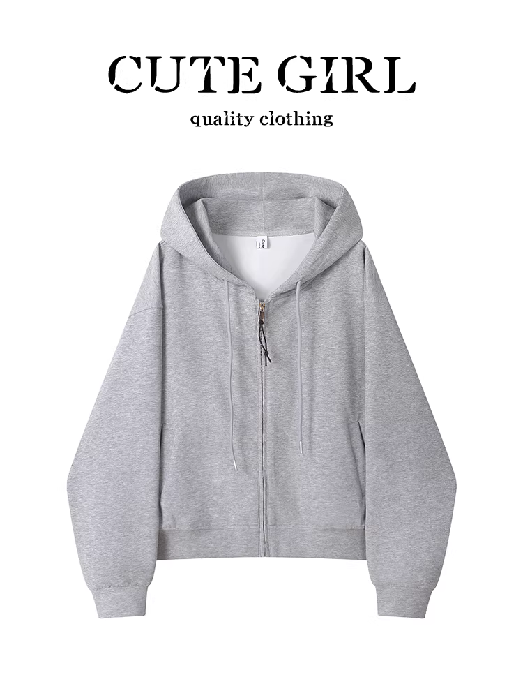 Áo nỉ có mũ trùm đầu nửa khóa kéo kiểu Mỹ cổ điển của CuteGirl dành cho nữ trong mùa thu đông, áo dáng rộng, giản dị và đa năng với thiết kế