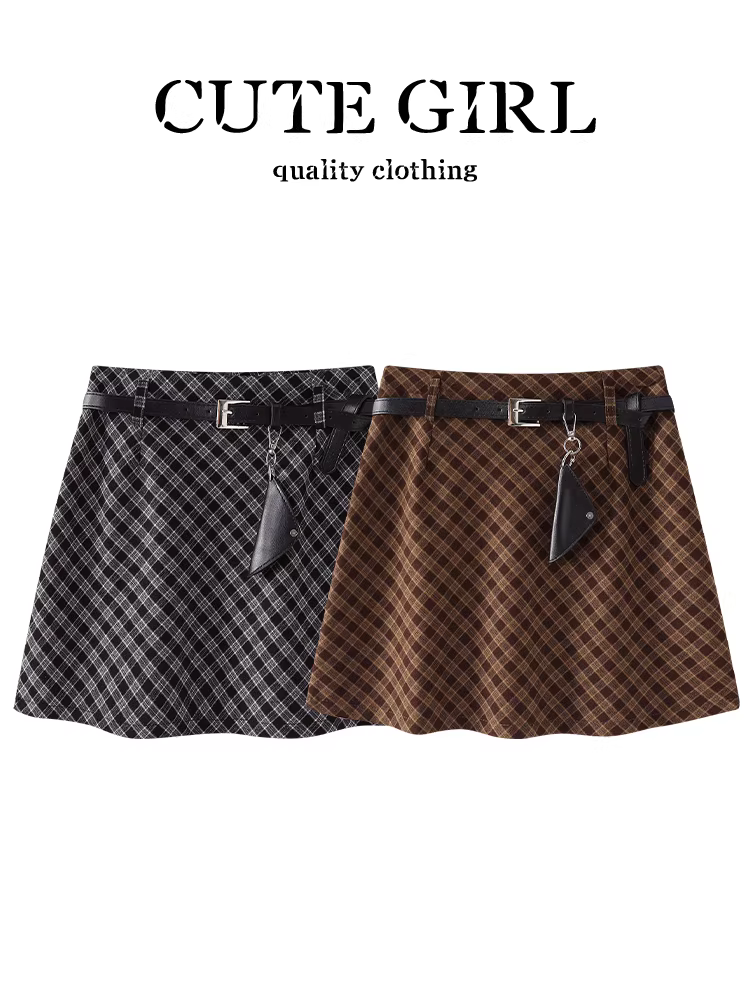 Váy kẻ sọc màu cà phê CuteGirl Melard dành cho nữ, mùa thu, dáng nhỏ, lưng cao, thon gọn, váy bút chì chữ A đa năng