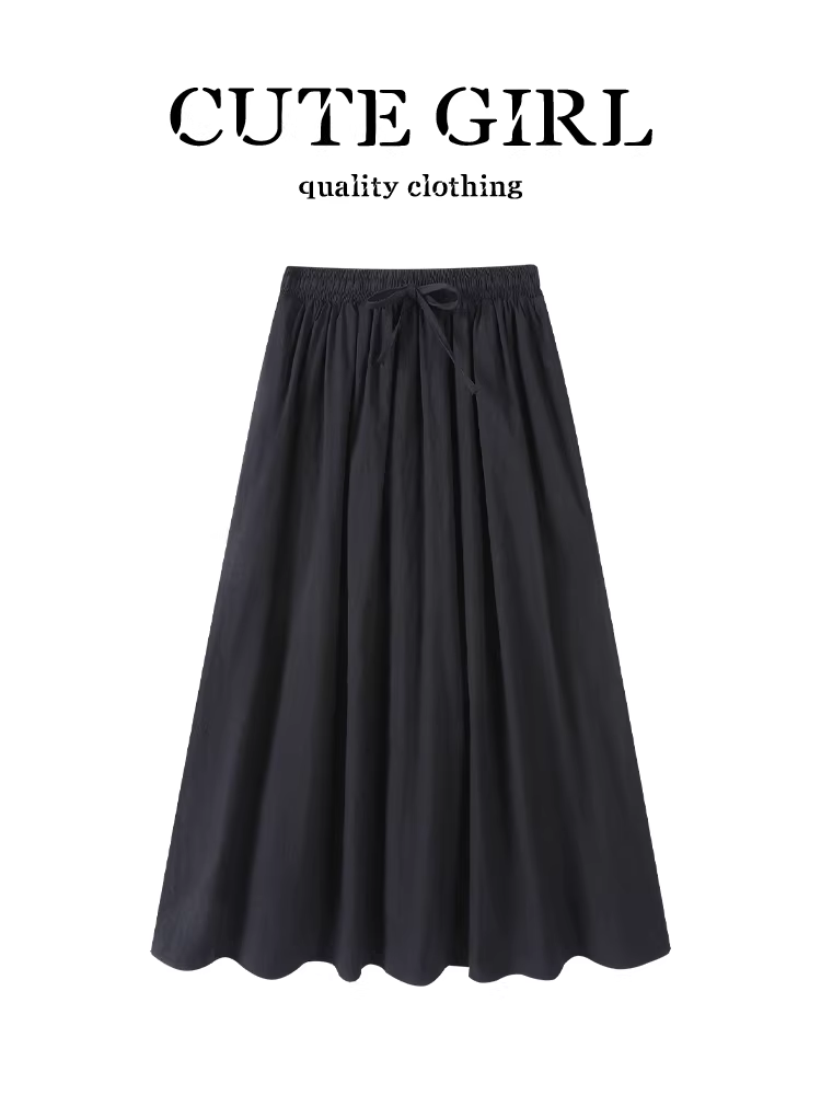 Váy eo thun cổ điển phong cách Hàn Quốc dành cho nữ, thiết kế mùa thu, váy ô dù lưng cao, thon gọn, đa năng và độc đáo.