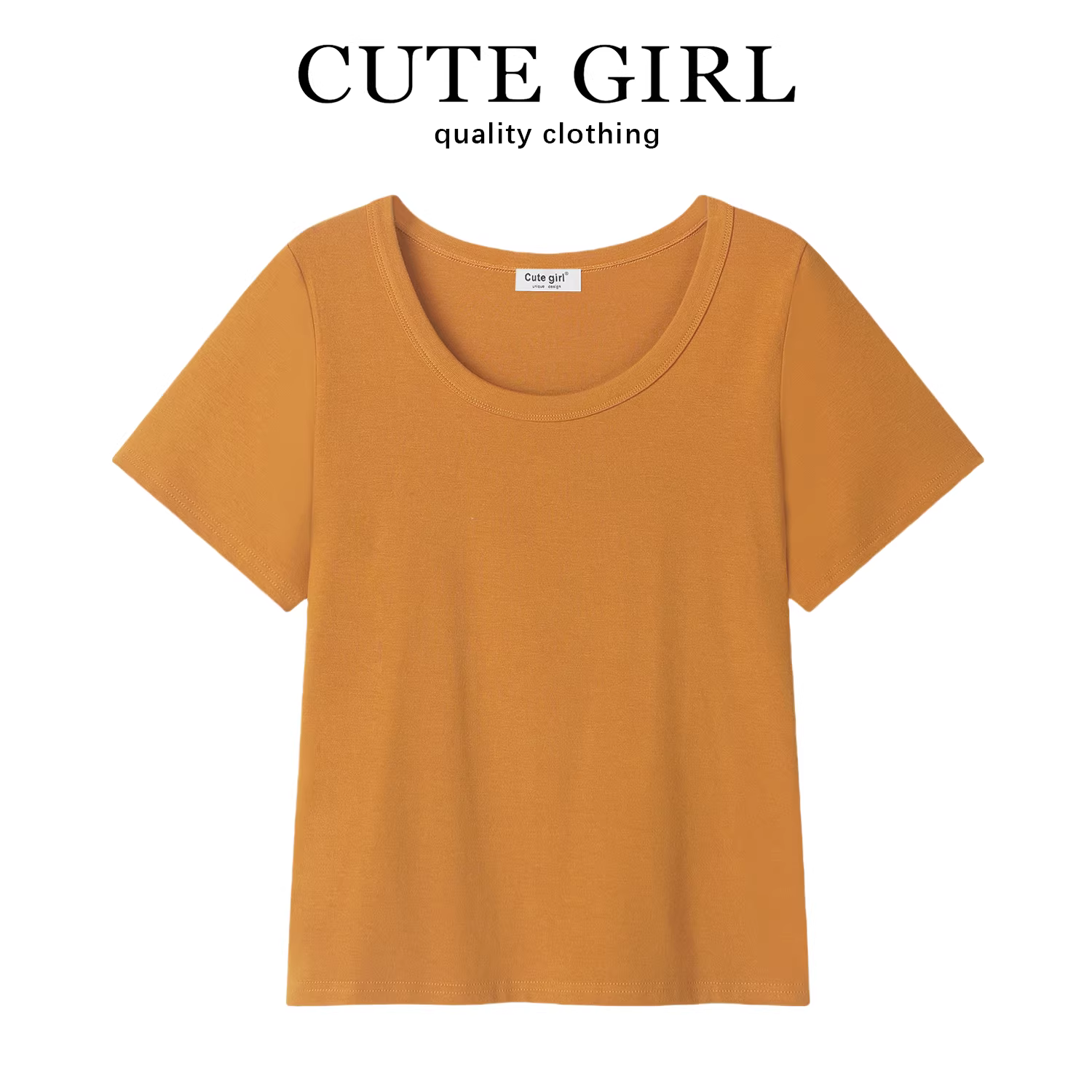Áo thun nữ tay ngắn cổ tròn màu trơn phong cách Hàn Quốc CuteGirl mùa hè 2025 mới đa năng dáng rộng hợp thời trang