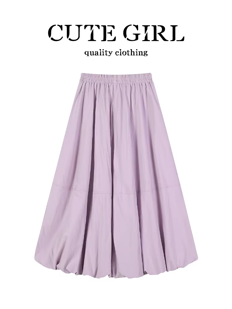 Váy hoa tím lưng cao phong cách Hàn Quốc dành cho nữ, váy dài phồng thanh lịch mùa hè