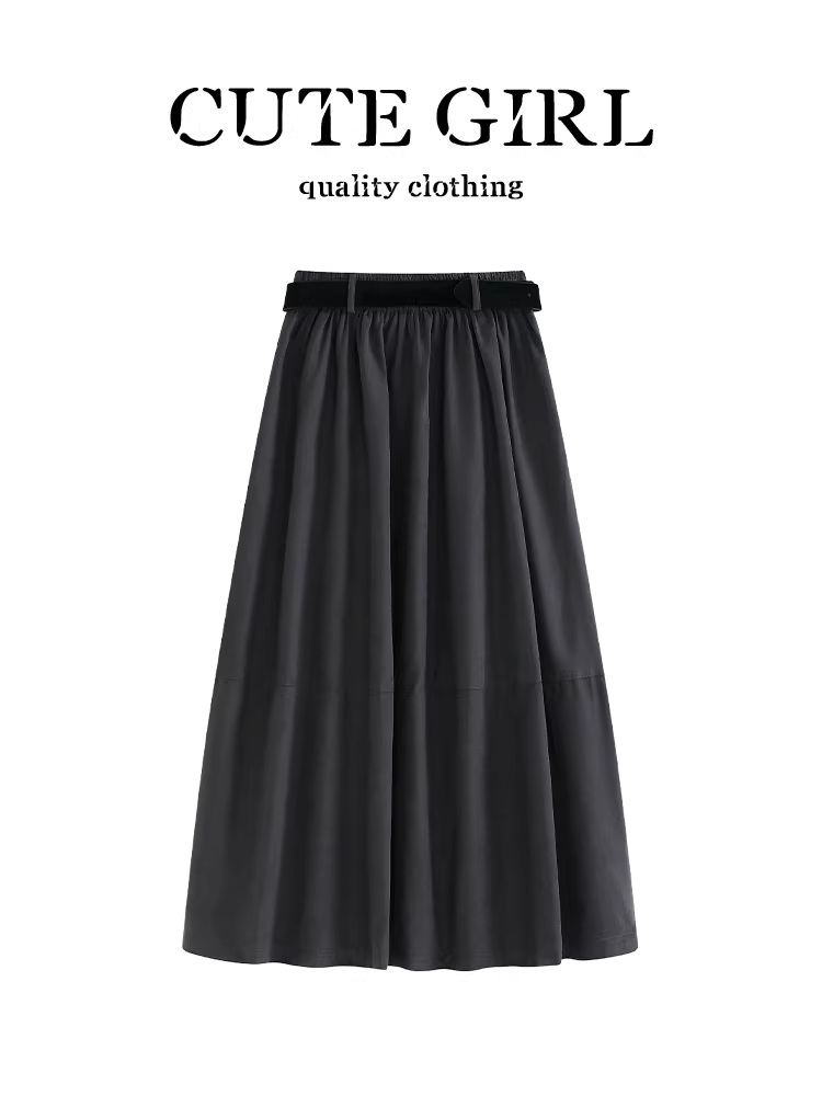 Váy thắt lưng màu xám lấy cảm hứng từ thiết kế CuteGirl dành cho nữ, phong cách cao cấp mùa thu, váy ô dù chữ A đa năng, độc đáo, tôn dáng.