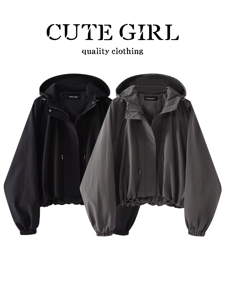 CuteGirl sang trọng giản dị giảm tuổi tác áo gió có mũ trùm đầu tay cánh dơi mùa thu đơn giản thanh lịch áo khoác ngắn