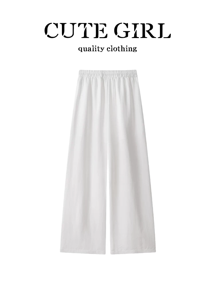 CuteGirl phong cách Hàn Quốc phối ren sang trọng phối ren quần ống rộng thông thường dành cho nữ mùa hè quần trắng thẳng lưng cao