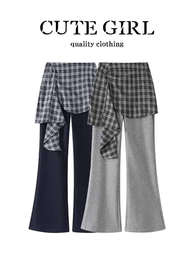 Quần thường ngày có dây rút kiểu Hàn Quốc màu xám lót lông cừu dành cho nữ, mùa thu đông, quần ống loe đa năng, eo cao, thanh lịch, giảm béo