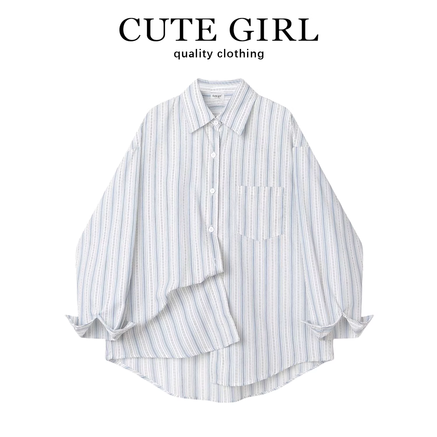 Áo sơ mi dài tay sọc nhiều lớp phong cách Hàn Quốc CuteGirl dành cho nữ, áo sơ mi cơ bản giản dị cổ điển mùa xuân thu