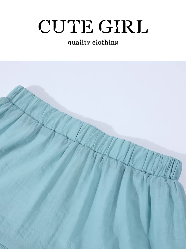 CuteGirl Váy xanh thanh lịch cao cấp phong cách Hàn Quốc dành cho nữ, váy xếp tầng chữ A dáng suôn eo cao mùa hè
