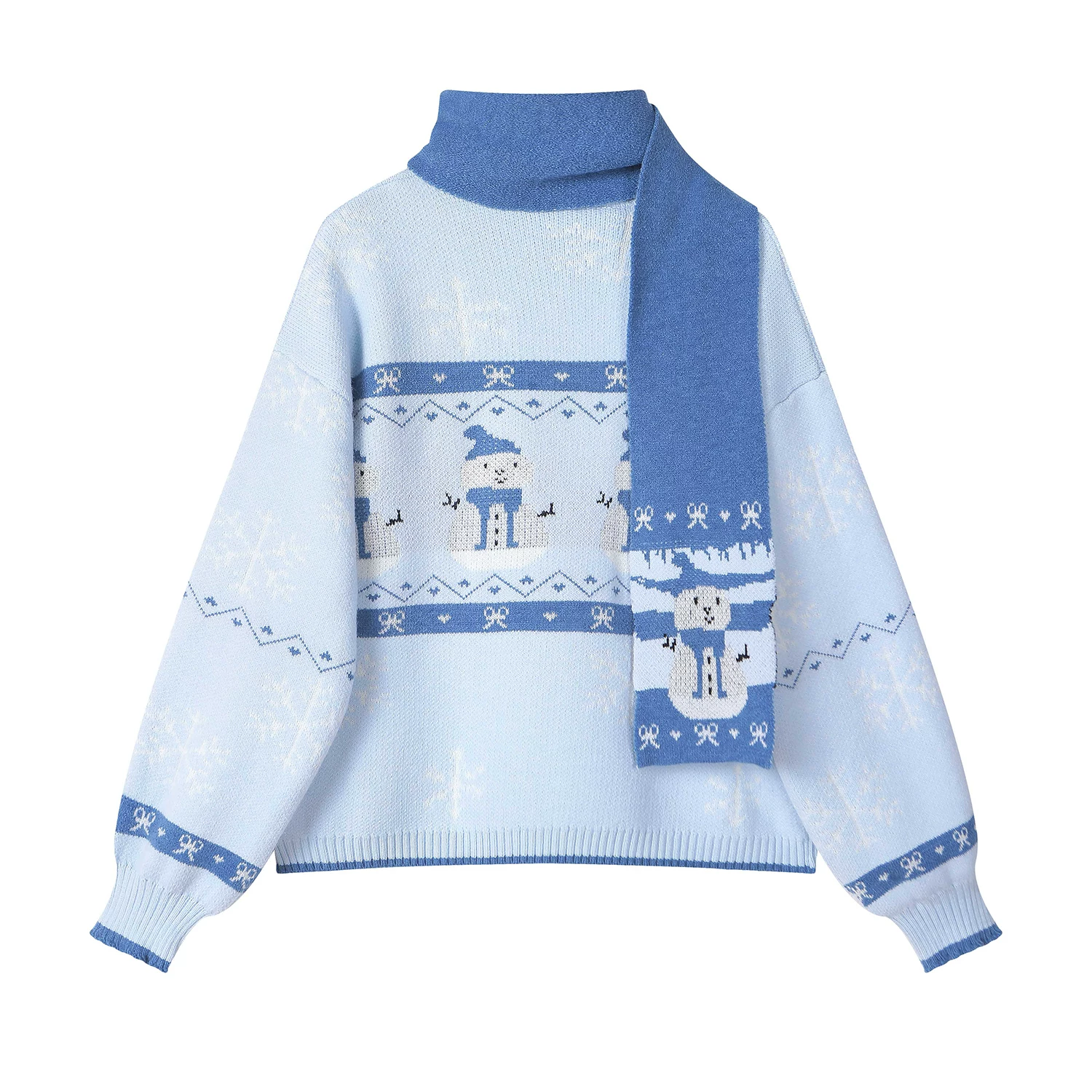 CuteGirl Trang phục Giáng sinh áo len cardigan màu xanh Fair Isle dành cho nữ mùa thu đông phong cách lười biếng đồ dệt kim mềm mại và trẻ trung