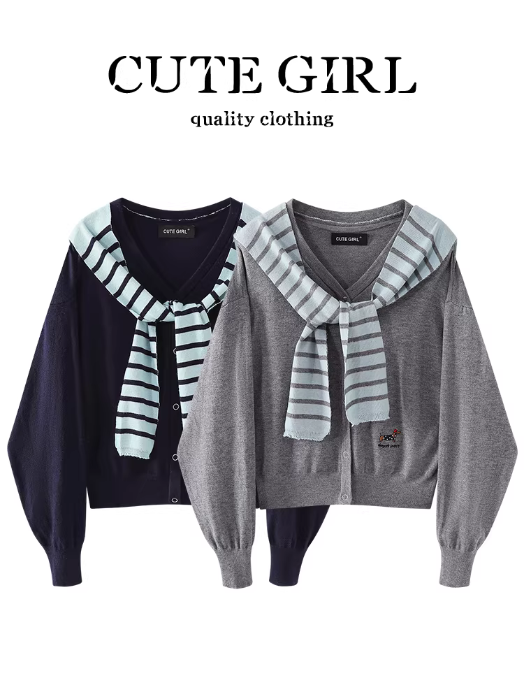 Áo len dệt kim màu xám phong cách Hàn Quốc có khăn choàng dành cho nữ, khí chất mùa thu, dáng rộng, giản dị, đa năng, áo khoác giảm tuổi tác