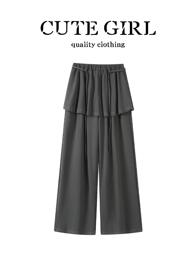Quần thường ngày giả hai mảnh phong cách Hàn Quốc CuteGirl dành cho nữ, thiết kế đầu thu, quần ống thẳng dáng rộng và thon gọn