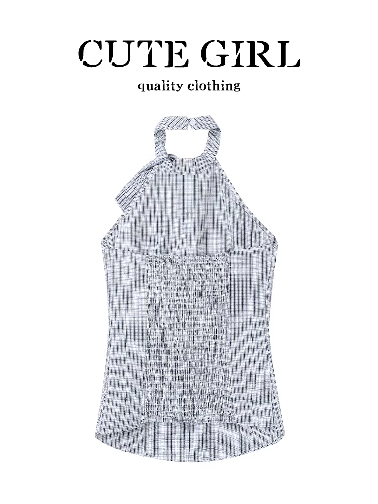 Áo sơ mi không tay kiểu Pháp có dây buộc cổ kiểu Pháp dành cho nữ, thiết kế mùa hè, dáng ôm, áo tôn dáng.