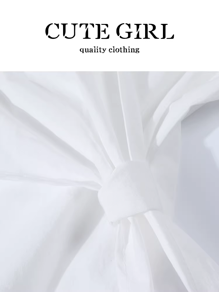 CuteGirl phong cách Hàn Quốc thanh lịch cổ chữ V tay phồng áo sơ mi trắng ngắn tay dành cho nữ mùa hè thắt lưng bên hông dáng ôm vừa vặn