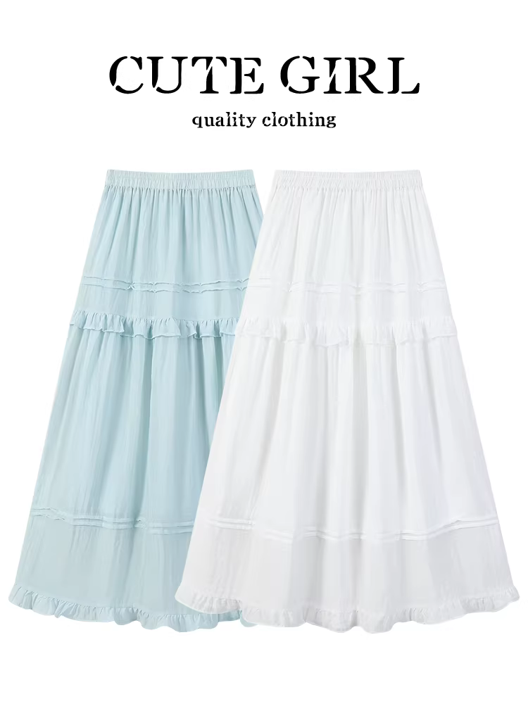 Váy chắp vá màu trắng kiểu Pháp của CuteGirl dành cho nữ, váy midi chữ A eo cao thanh lịch mùa hè