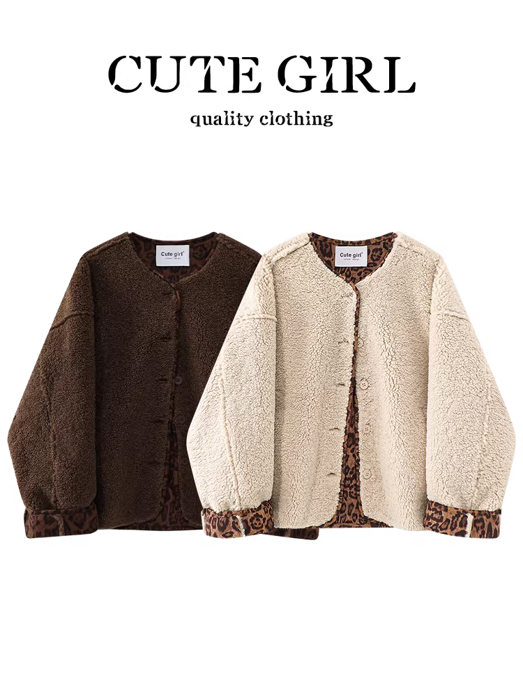 Áo khoác len cừu tích hợp lông báo màu tương phản phong cách Hàn Quốc dành cho nữ, thiết kế mùa thu, áo khoác rộng rãi và đa năng