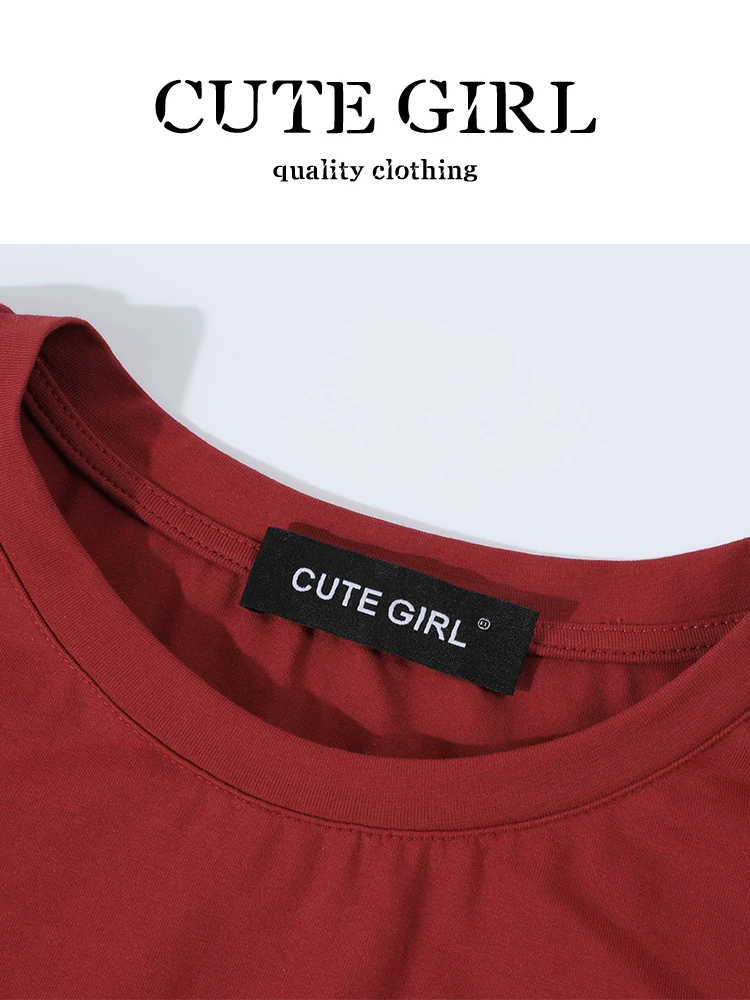 CuteGirl trang phục mùa hè độc đáo và đẹp mắt dành cho nữ, áo thun in hình hoạt hình màu đỏ và váy trắng hai mảnh