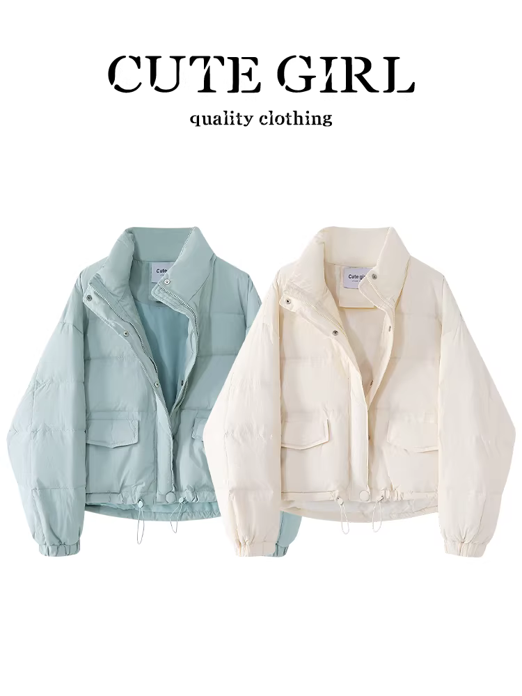 Áo khoác ngắn cổ đứng phong cách nhẹ nhàng CuteGirl dành cho nữ, mùa thu đông, thanh lịch, rộng rãi, đa năng, giảm tuổi tác, áo khoác cotton dày