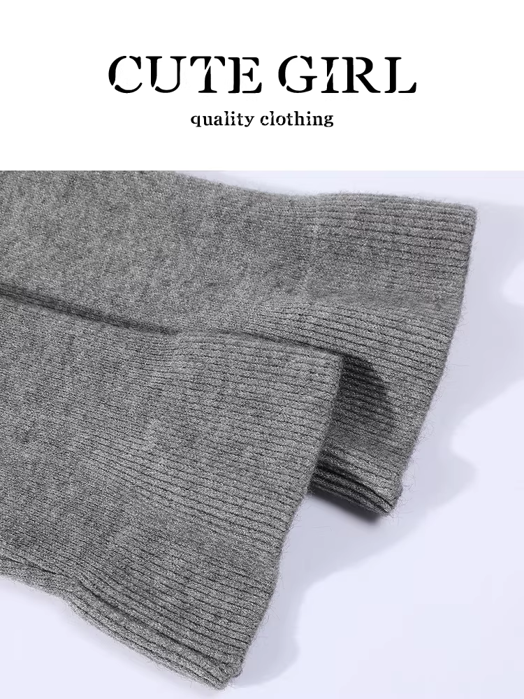 Áo len màu xám cổ ren cổ điển phong cách Hàn Quốc dành cho nữ, thiết kế thu đông, dáng ôm, áo cơ bản đa năng.