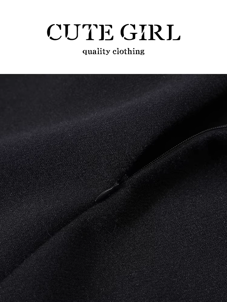 Váy len xếp ly màu đen sành điệu của CuteGirl dành cho nữ, váy midi chữ A đa năng, eo cao, thanh lịch mùa đông