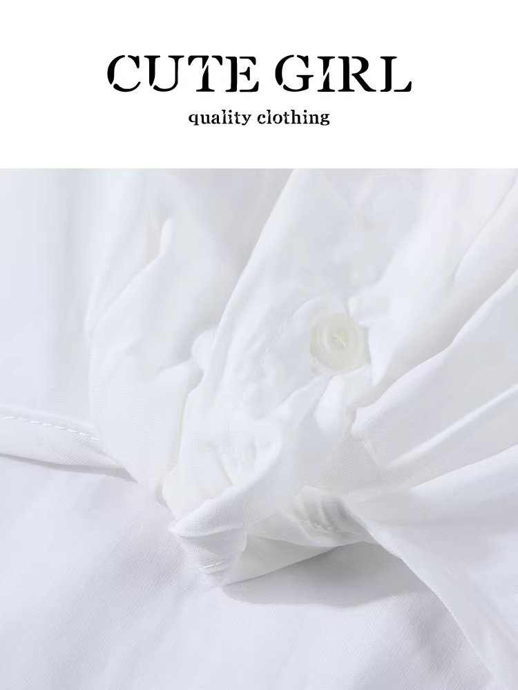 Áo sơ mi ngắn tay màu trắng phong cách Hàn Quốc dễ thương dành cho nữ, áo ngắn đa năng mùa hè dành cho người đi làm