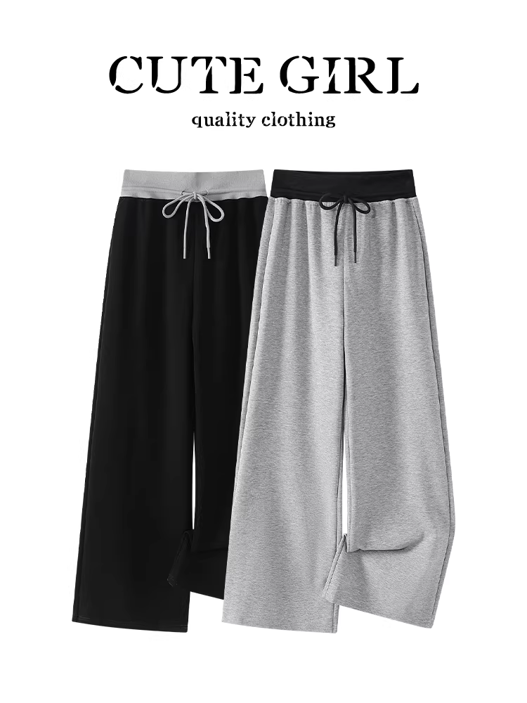 Quần âu ống đứng màu xám cao cấp CuteGirl dành cho nữ, phong cách lười biếng mùa thu, lưng cao, giảm béo, quần ống rộng đa năng