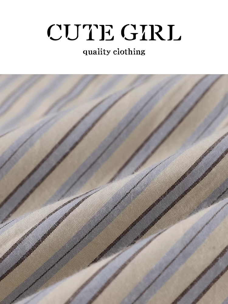 Áo sơ mi dài tay cổ polo sọc đào phong cách Hàn Quốc dành cho nữ, áo sơ mi đi làm dáng rộng thanh lịch mùa thu đa năng