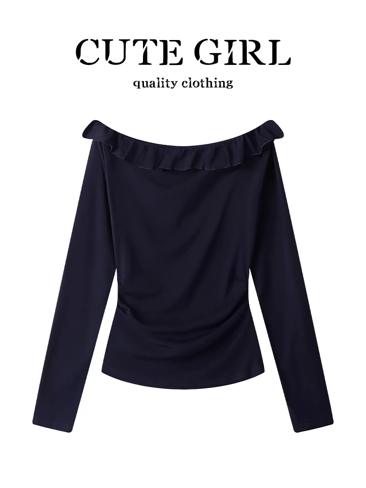 Áo thun dài tay in họa tiết kiểu Mỹ của CuteGirl dành cho nữ, áo trễ vai dáng ôm thanh lịch mùa thu