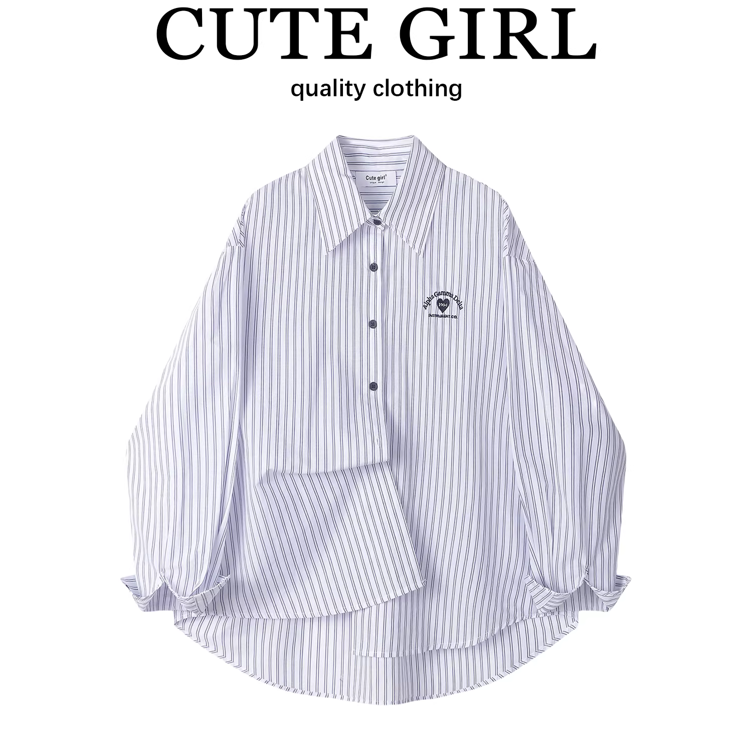 Áo sơ mi dài tay thêu sọc xanh phong cách Hàn Quốc dễ thương dành cho nữ, áo khoác dáng ôm đa năng thường ngày đầu thu