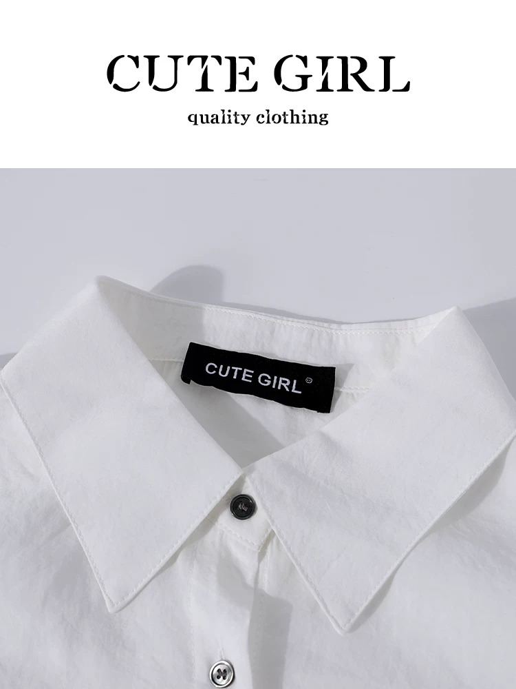 Áo sơ mi cổ polo màu trắng phong cách Pháp CuteGirl dành cho nữ mùa thu, áo sơ mi công sở cao cấp, dáng rộng, giản dị, đa năng