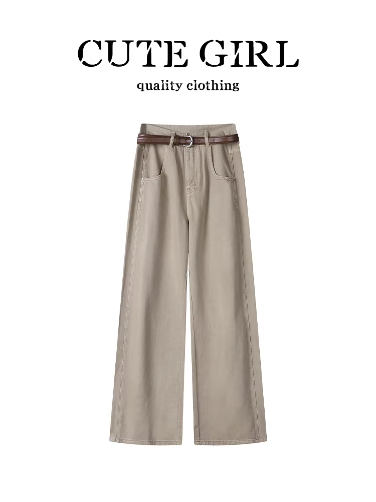 CuteGirl thiết kế quần ống rộng màu kaki dành cho nữ, mùa thu đông, quần ống rộng, phong cách, rộng rãi, giản dị, đa năng