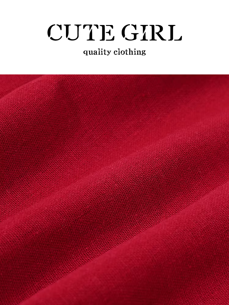 Áo sơ mi ngắn tay cổ vuông màu đỏ phong cách Hàn Quốc dễ thương dành cho nữ, áo ngắn tay ôm sát mùa hè