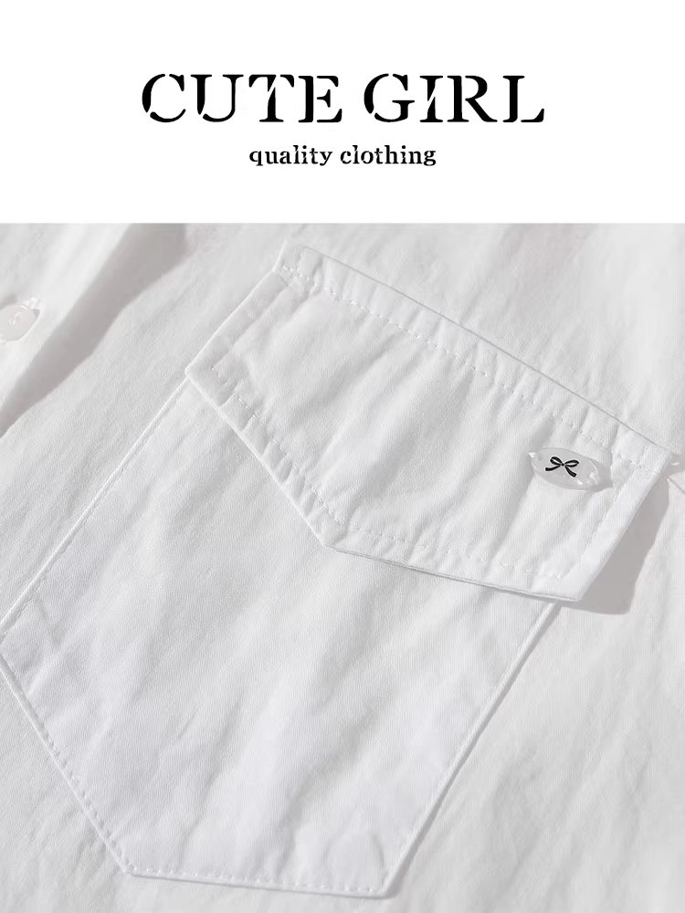 CuteGirl Áo sơ mi ren đơn giản phong cách Pháp áo sơ mi trắng mùa xuân thời trang đa năng áo khoác nhiều lớp