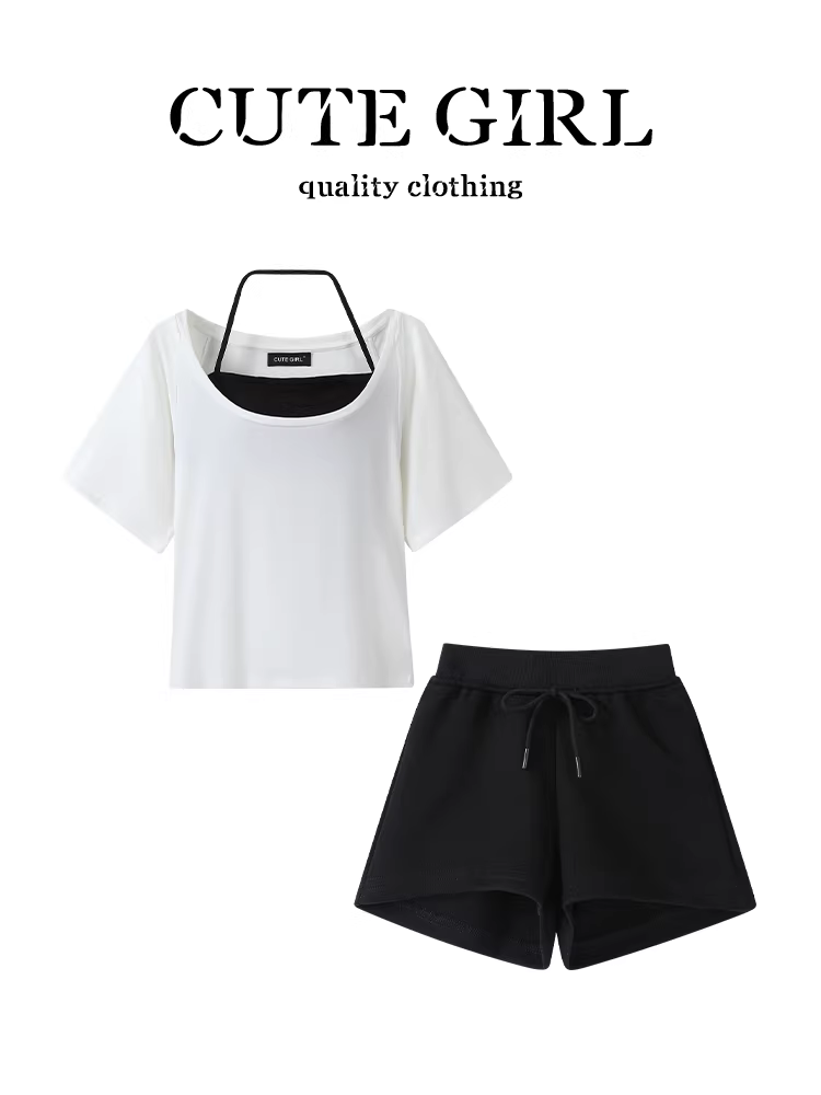Trang phục mùa hè tuyệt đẹp của CuteGirl là bộ ba món với phong cách thuần khiết và quyến rũ, gồm áo ba lỗ ngắn tay màu trắng và quần short cạp cao.