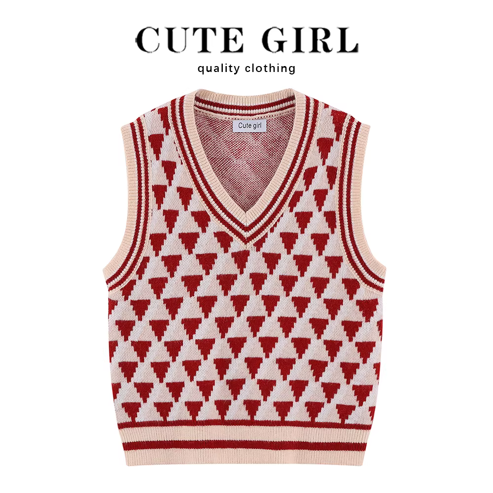 Áo len dệt kim màu đỏ cổ chữ V kiểu dáng dễ thương dành cho nữ, mẫu mới xuân thu 2025, thích hợp làm lớp áo ngoài