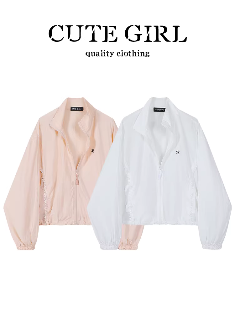 Áo khoác chống nắng cổ đứng thêu phong cách Hàn Quốc dễ thương dành cho nữ, áo khoác cardigan có khóa kéo ngoài trời phong cách lười biếng mùa hè