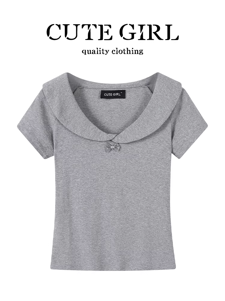 Áo thun ngắn tay cổ búp bê ngọt ngào phong cách Hàn Quốc dành cho nữ, áo ngắn tay đa năng dáng ôm mùa hè