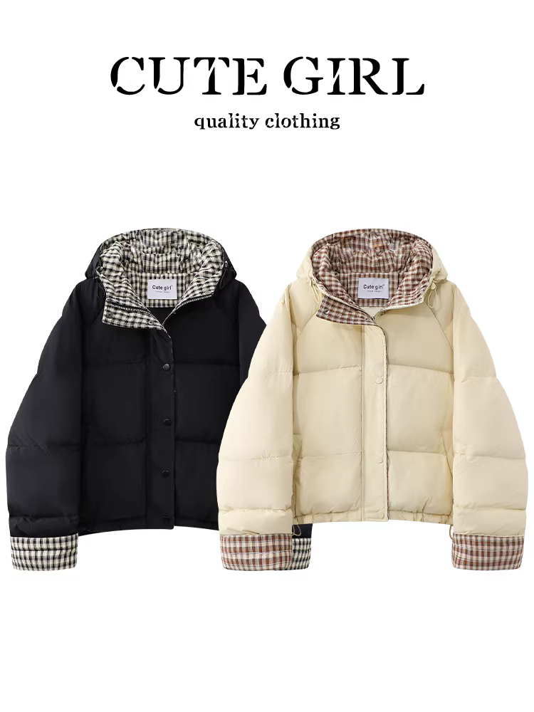 Áo khoác có mũ trùm đầu có thể đảo ngược phong cách nhẹ nhàng của CuteGirl dành cho nữ, mùa thu đông, giảm tuổi tác, dáng rộng, giản dị, áo khoác cotton đa năng