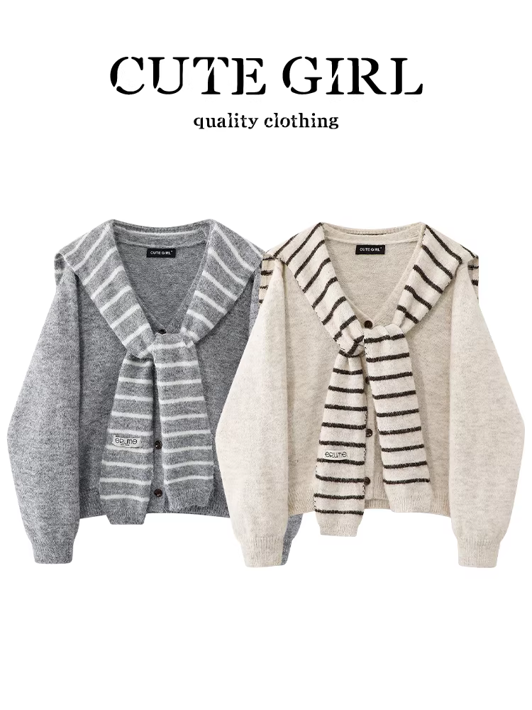 Áo len cổ chữ V cổ điển kiểu Hàn Quốc của CuteGirl dành cho nữ, thiết kế thu đông, dáng rộng, giản dị và đa năng