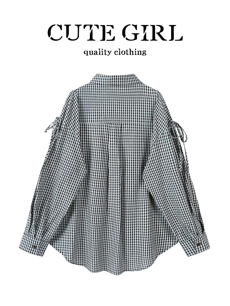 CuteGirl Áo sơ mi dài tay cổ polo kẻ sọc đen trắng cổ điển Hàn Quốc dành cho nữ đầu thu dáng rộng giản dị đa năng