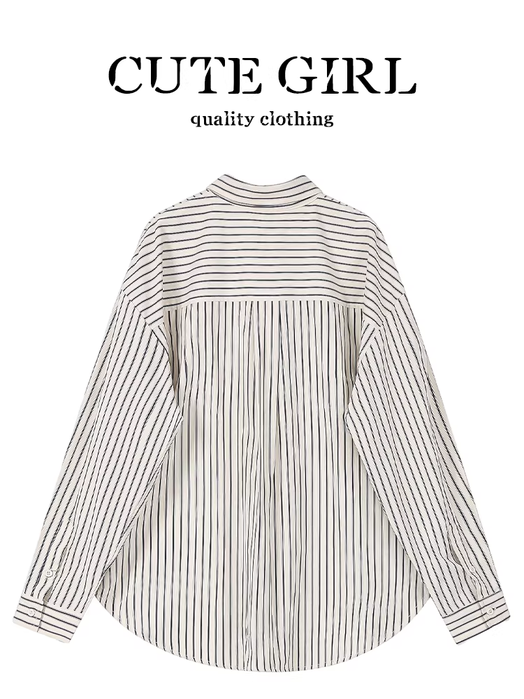 Áo sơ mi chống nắng sọc dáng rộng phong cách Hàn Quốc dễ thương dành cho nữ mùa xuân 2025 mới độc đáo siêu đẹp