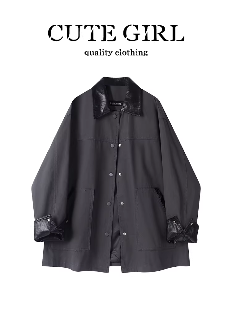Áo khoác măng tô công sở phối vải phong cách Hồng Kông CuteGirl dành cho nữ, áo khoác phong cách cổ điển mùa thu.