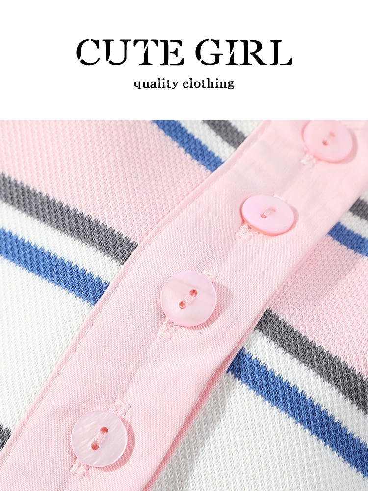 Áo thun ngắn tay có cổ sọc phối màu phong cách Hàn Quốc dành cho nữ, phong cách đại học mùa hè, dáng rộng và đa năng, áo giảm tuổi tác.